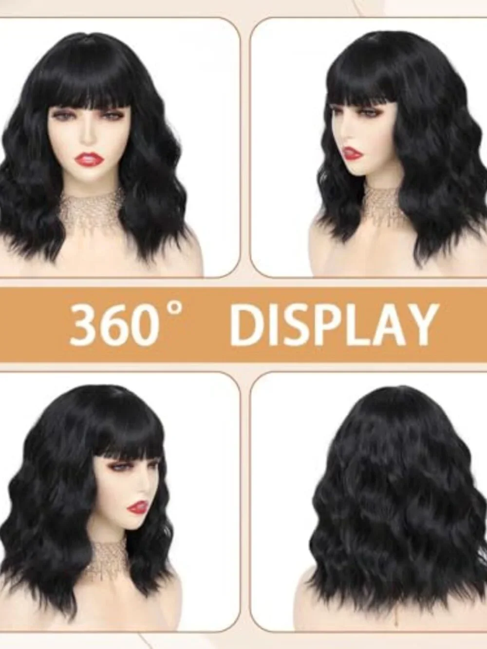 Pastel Black Wavy Bob Wig for Women, Short Shoulder‎ Length Synthetic Wig